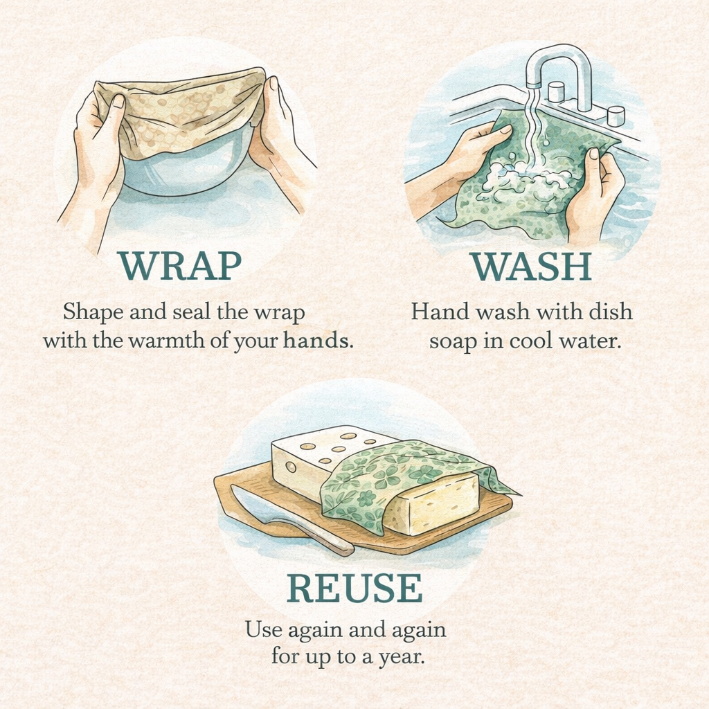 Natural Beeswax Wraps | Reusable Food Storage | Set of 3 Medium