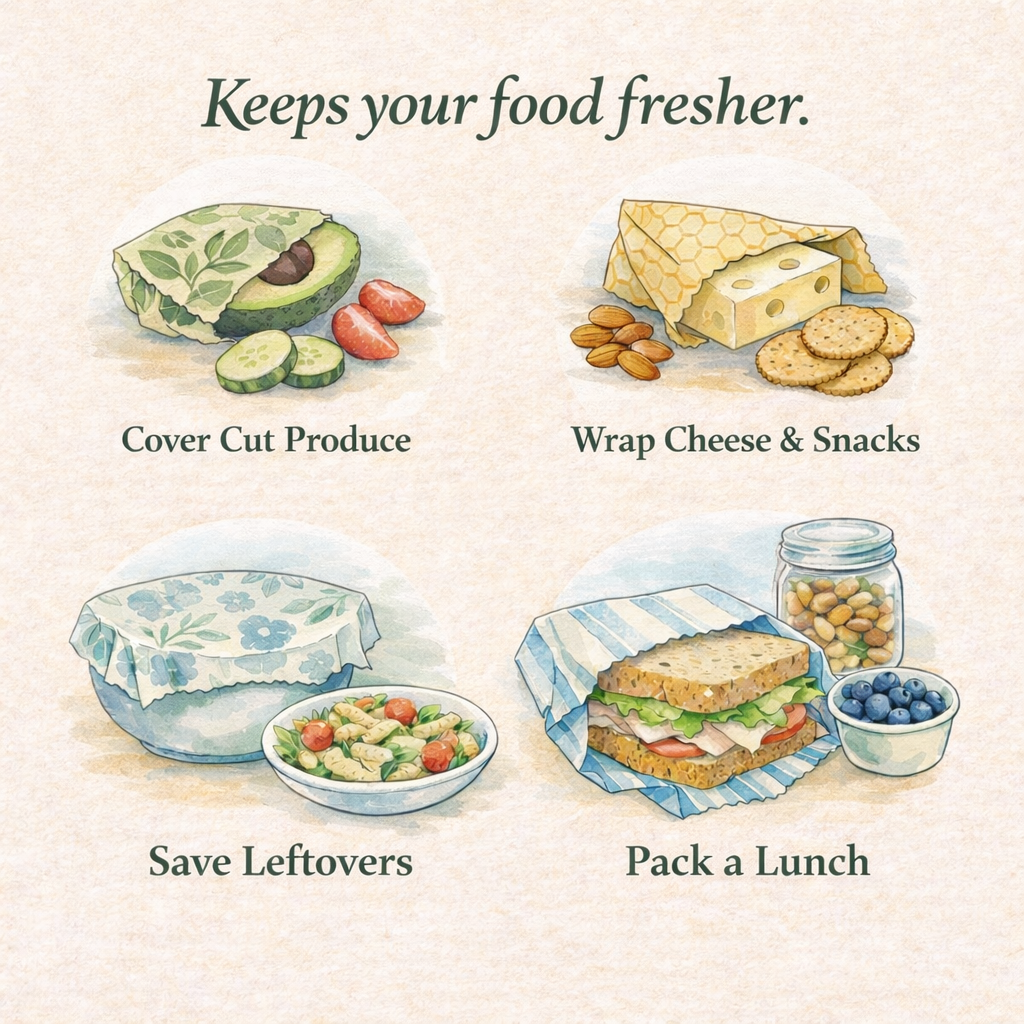 Natural Beeswax Wraps | Reusable Food Storage | Set of 3 Medium