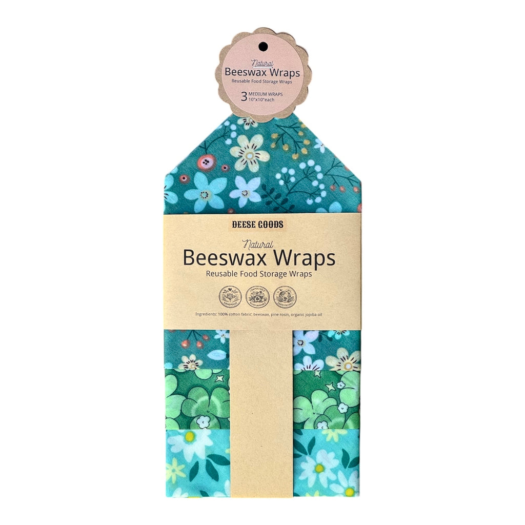 Natural Beeswax Wraps | Reusable Food Storage | Set of 3 Medium
