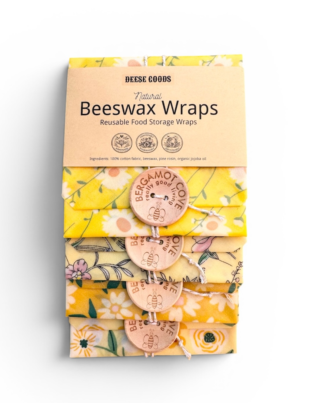 Natural Beeswax Wraps | Reusable Food Storage | Sandwich Wrap