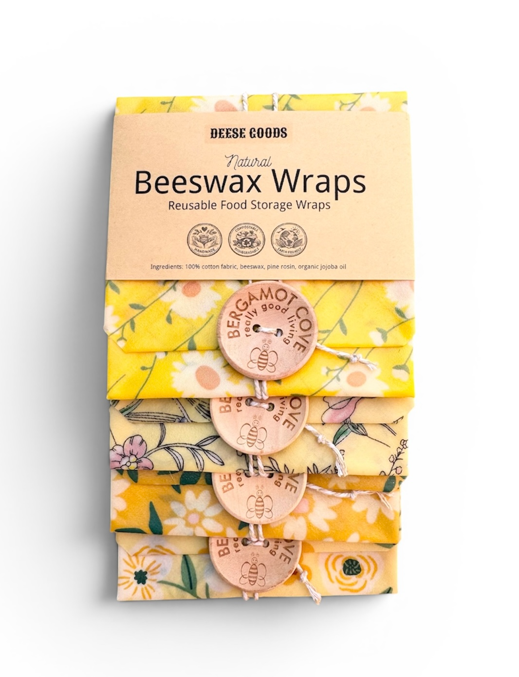 Natural Beeswax Wraps | Reusable Food Storage | Sandwich Wrap